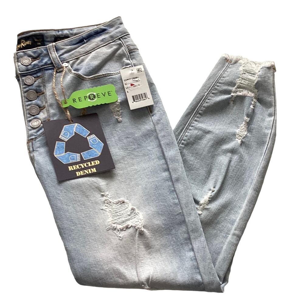 Indigo Rain Juniors Button Fly Distressed High-Rise Crop Jeans Size 5